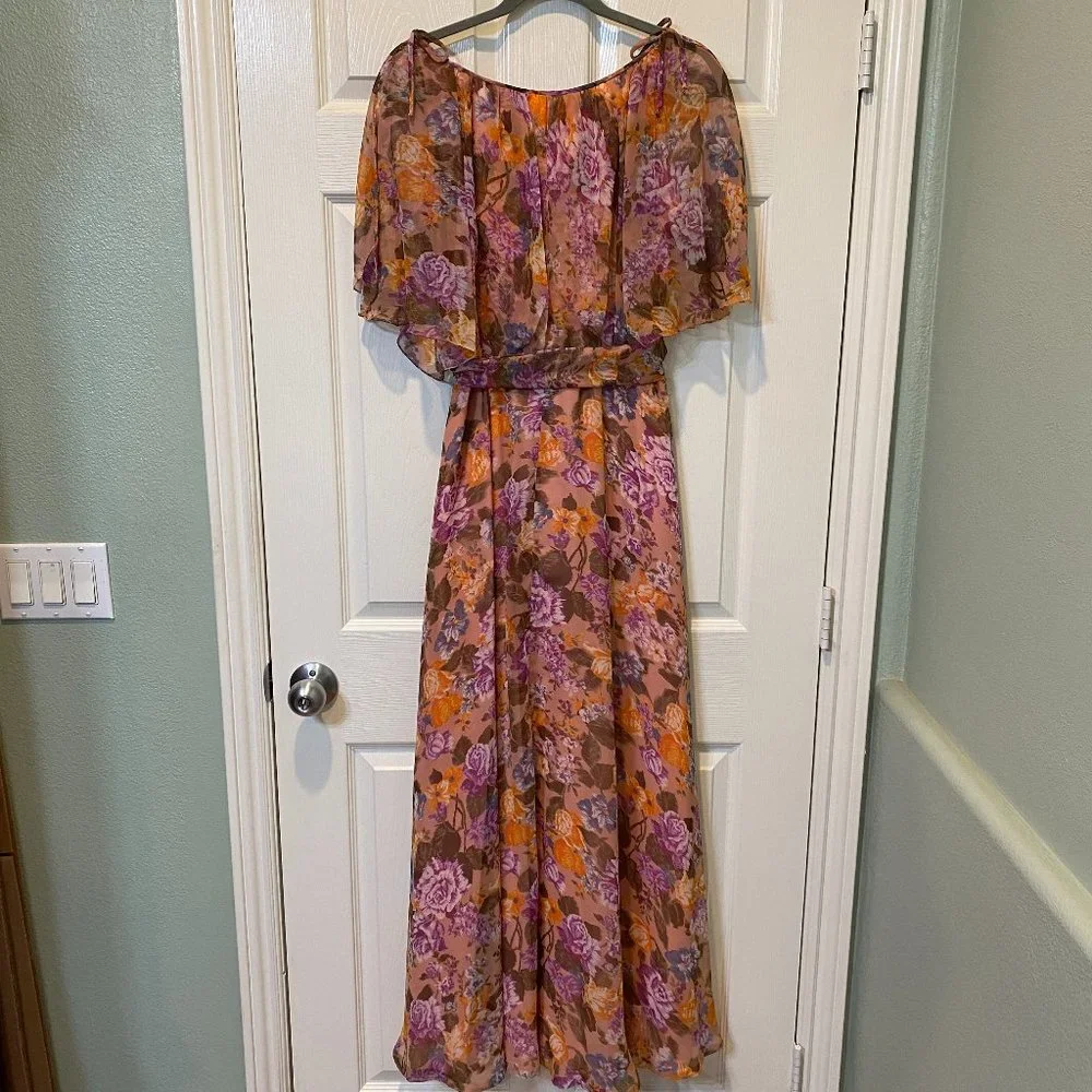 70's Vintage Handmade, Fully lined Chiffon & Taffeta floor length gown - Picture 1 of 9
